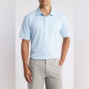 Peter Millar men’s golf shirt. Size L Light blue and white striped Short sleeves